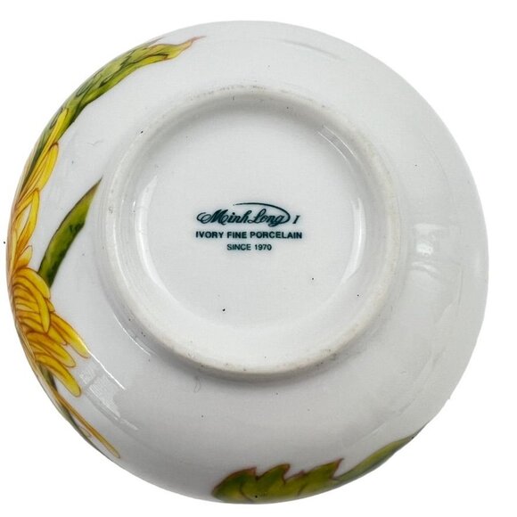 Vintage Minh Long Porcelain Trinket Dish w Lid Yellow Chrysanthemum Design - Picture 7 of 11